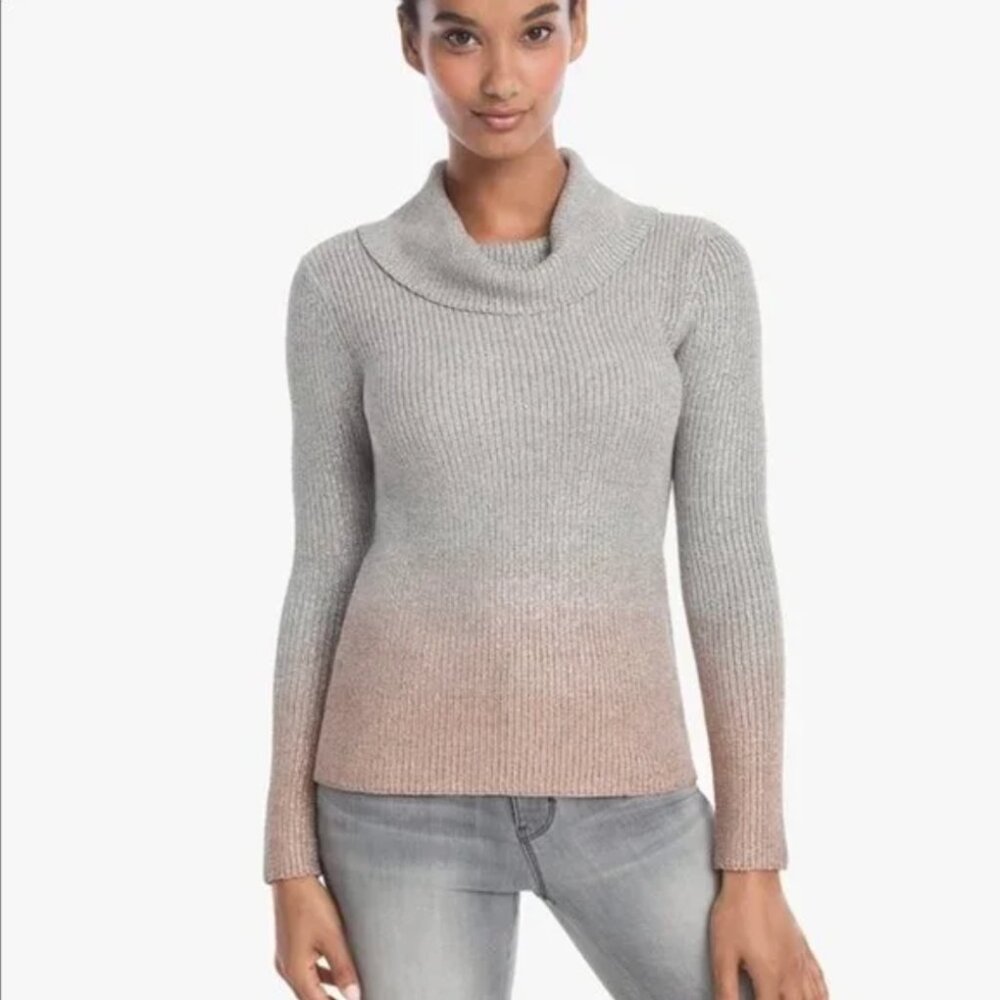 WHBM Ombré Sweater Cowl Neck  Metallic Silver Peachy Pink Shimmer Sparkle Sz M